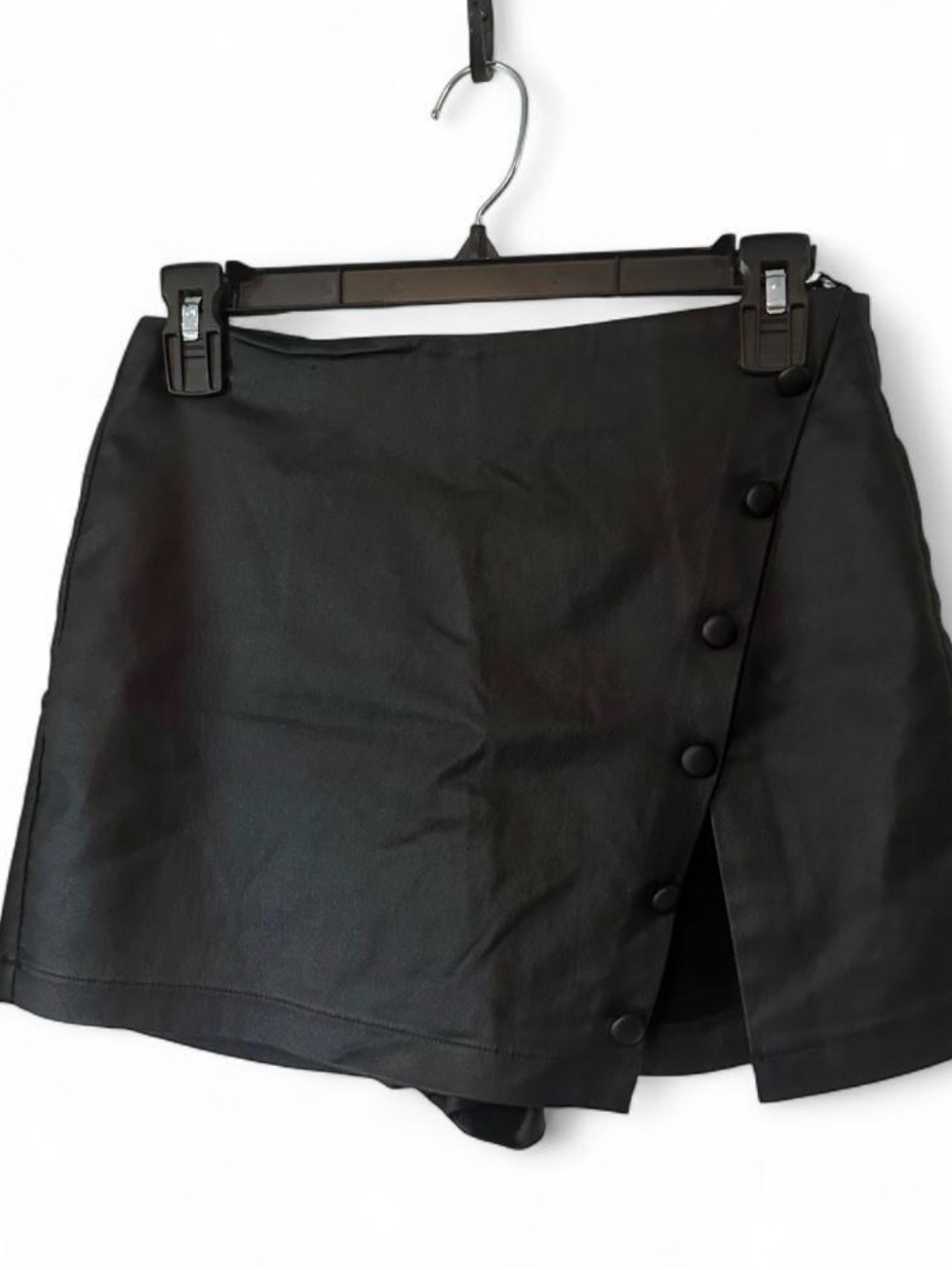 Black Faux Leather Button Front Mini Skort